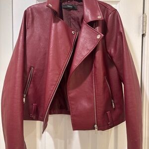Ladies’ Forever 21 biker jacket in dark red imitation leather